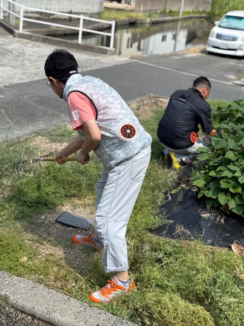畑の手入れ中の画像